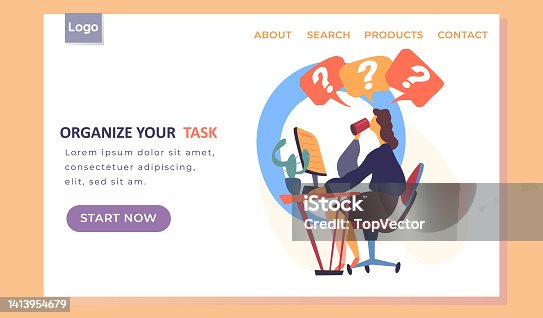 istock Organize your task landing page template, businesswoman sitting at a table with laptop and planning 1413954679