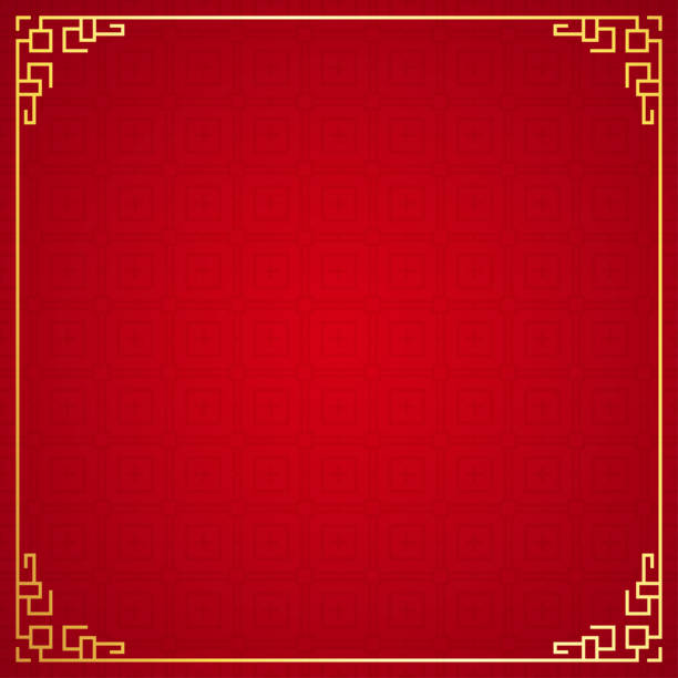 Oriental chinese border ornament on red background, vector illustration Oriental chinese border ornament on red background, vector illustration pig borders stock illustrations