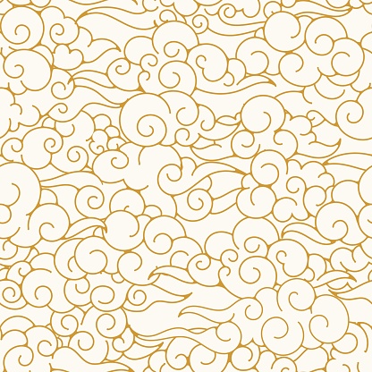 Oriental clouds pattern. Chinese or japanese sky ornament texture, asian clouds background