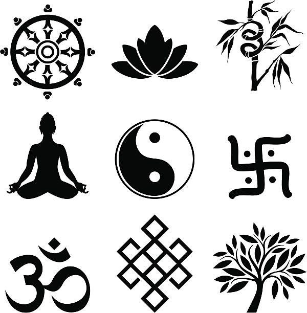 Oriental culture Variable symbols of oriental culture  yoga symbols stock illustrations