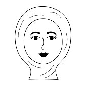 istock Oriental girl face in a hijab in doodle style. 1397154625