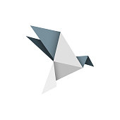 Vector illustration of a colorful and minimalistic origami bird design to use in design projects, social media and ideas and concepts projects.