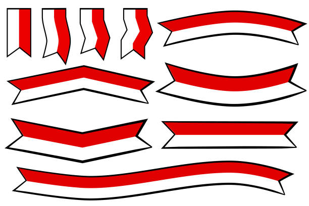 Ornament, 12 Simple Vector Flat Color Red and White Ribbon, Black Outline, For Indonesia Independence Day Celebration Element Design 12 Simple Vector Flat Color Red and White Ribbon, Black Outline, For Indonesia Independence Day Celebration Element Design 12 17 months stock illustrations