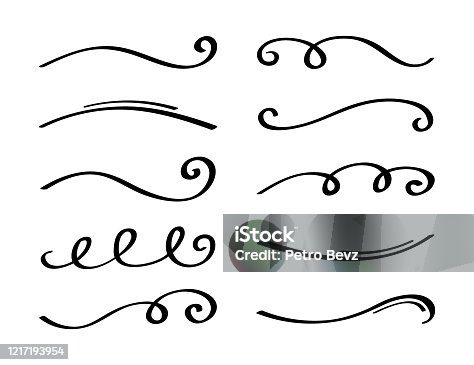 istock Ornament divider collection. Hand drawn collection of curly swishes. Calligraphy swirl. Highlight text elements. Vector illustration 1217193954