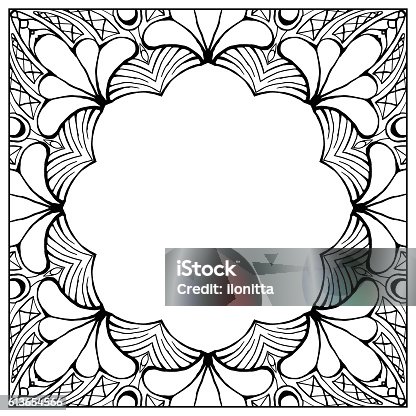 istock Ornamental floral frame with space for text, greeting card template 613654566