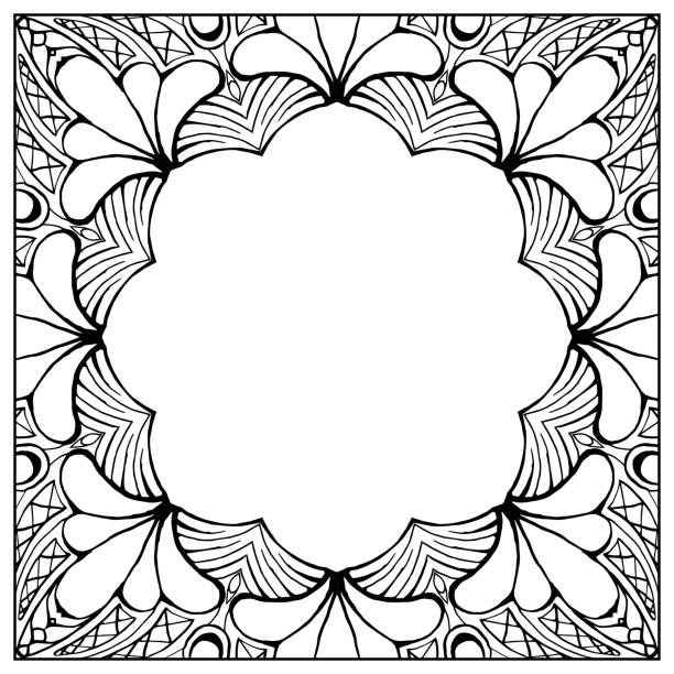 Ornamental floral frame with space for text, greeting card template Ornamental floral frame with space for text, greeting card template or coloring book page, circle in square. Vector illustration coloring book pages templates stock illustrations