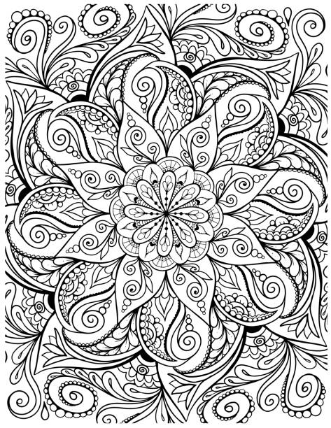 Ornamental mandala adult coloring book page. Ornamental mandala adult coloring book page. Indian style coloring page. Mandala black outline contour. coloring book pages templates stock illustrations