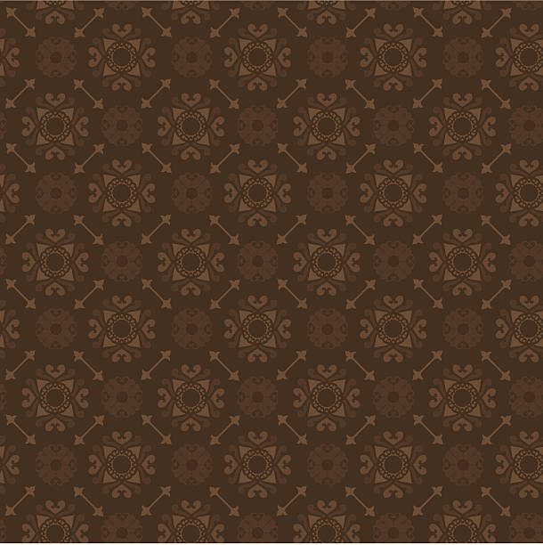 Ornate chocolate brown wallpaper with circular motifs EPS, AI8, and High-Resolution JPG. Seamless ornate wallpaper pattern in a rich chocolate brown reminiscent of expensive luggage. Scalable -- looks great sized very small. chocolate designs stock illustrations