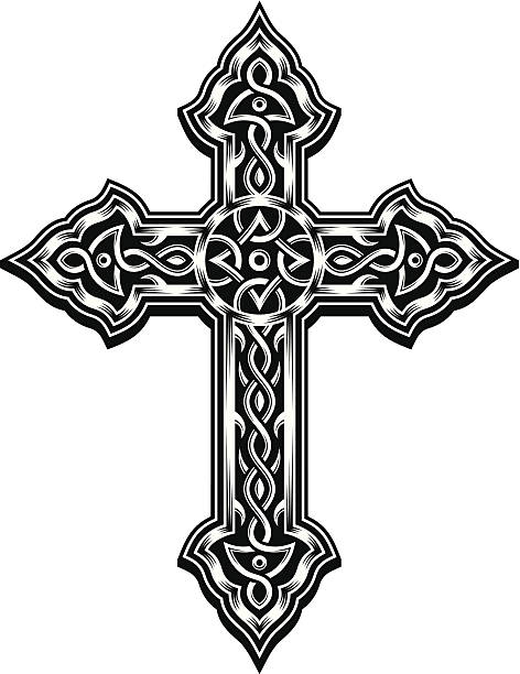 Ornate Cross Vector fully editable vector illustration of ornate cross, suitable for design element, logo, coat of arms, or printing on t-shirt religious cross clipart stock illustrations