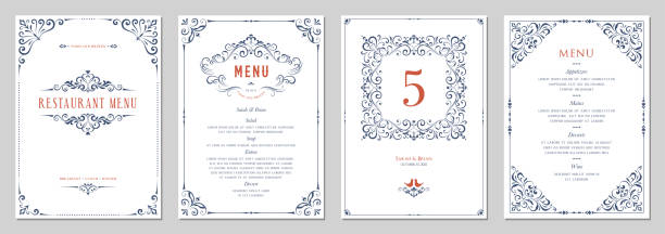Ornate Design Templates_04 Ornate classic templates set in vintage style. Wedding and restaurant menu. dressing up stock illustrations