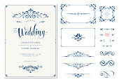 Ornate wedding invitation. Calligraphic vintage elements, dividers and page decorations. Vector illustration.
