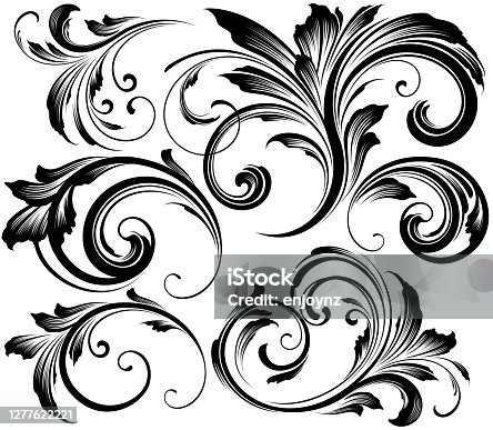 istock Ornate swirling floral motif vector 1277622221