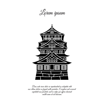 Osaka castle vector. Asian building or castle icon. Japan castle. Black symbol on white background