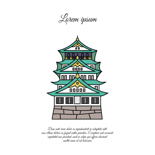 ilustrações de stock, clip art, desenhos animados e ícones de osaka castle vector. asian building or castle icon. japan castle. color symbol on white background - osaka