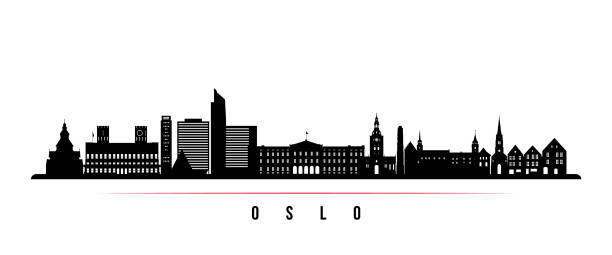 오슬로 시티 스카이 라인 수평 배너입니다. 노르웨이 오슬로 시의 흑백 실루엣. 설계를 위한 벡터 템플릿입니다. - oslo stock illustrations