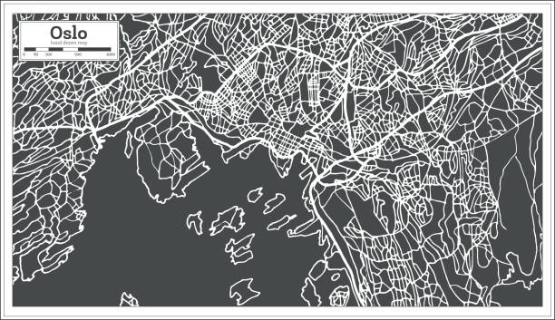 奧斯陸挪威地圖的復古風格。輪廓圖。 - oslo 幅插畫檔、美工圖案、卡通及圖標