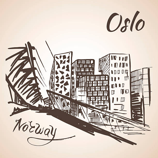 oslo, norwegen – moderne gebäude. skizze - oslo stock-grafiken, -clipart, -cartoons und -symbole