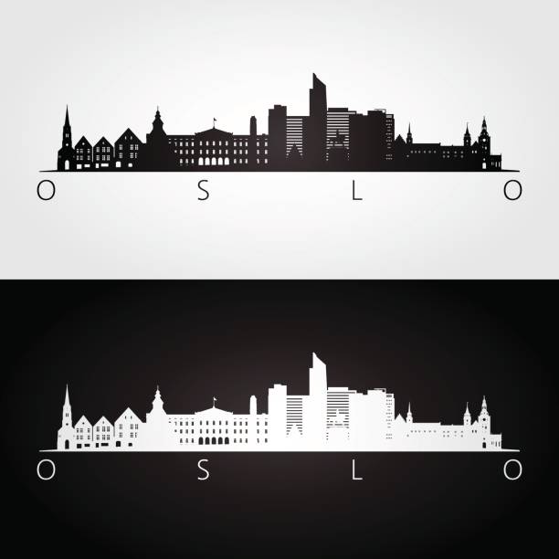 osloer skyline und wahrzeichen silhouette. - oslo stock-grafiken, -clipart, -cartoons und -symbole