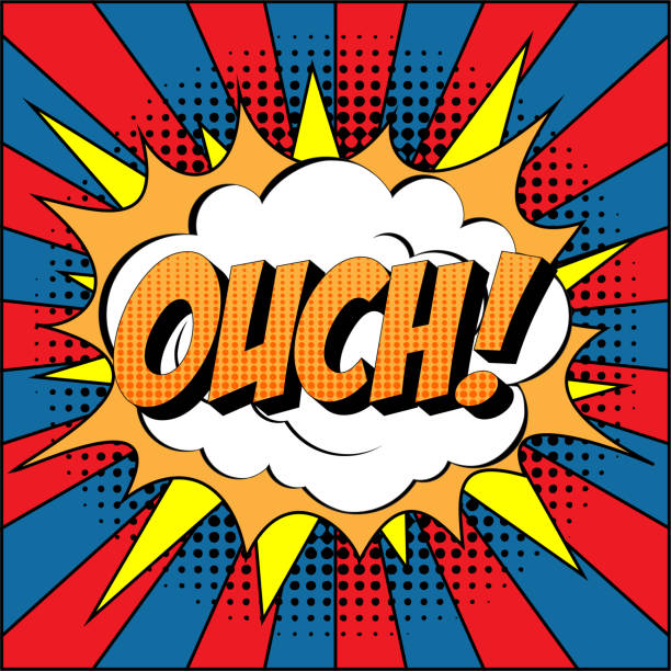 Ouch Comic Text on Explosion Speech Bubble in Pop Art Style. Ouch Comic Text on Explosion Speech Bubble in Pop Art Style. pain patterns stock illustrations