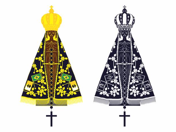Our Lady Aparecida set with different colors and rosary Statue admired by Catholic Christians. Christian symbol. virgin mary stock illustrations