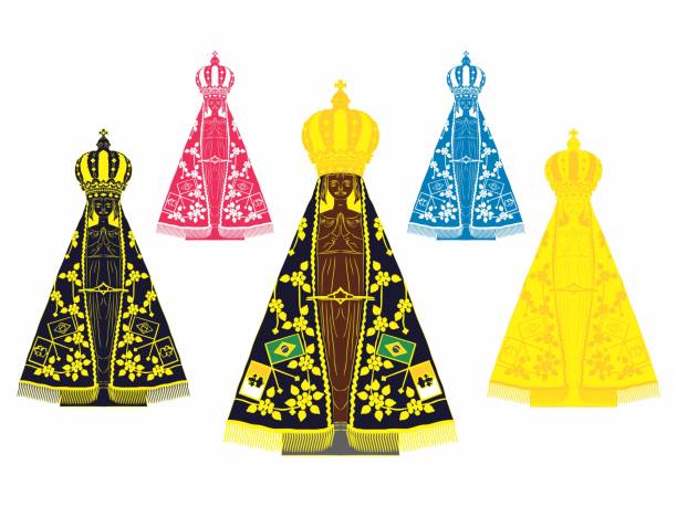 богоматерь апаресида набор с различными цветами - madonna stock illustrations