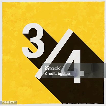 istock 3 out of 4 - Three quarters. Icon with long shadow on textured yellow background 1398897711