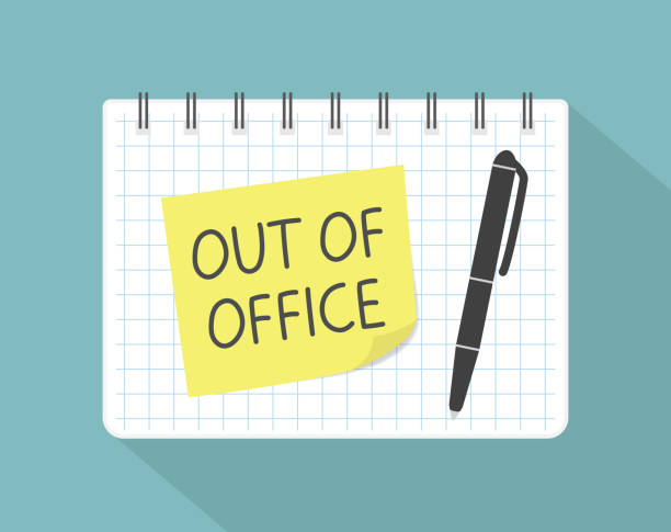 out of office written on yellow sticky note out of office written on yellow sticky note - vector illustration after work stock illustrations
