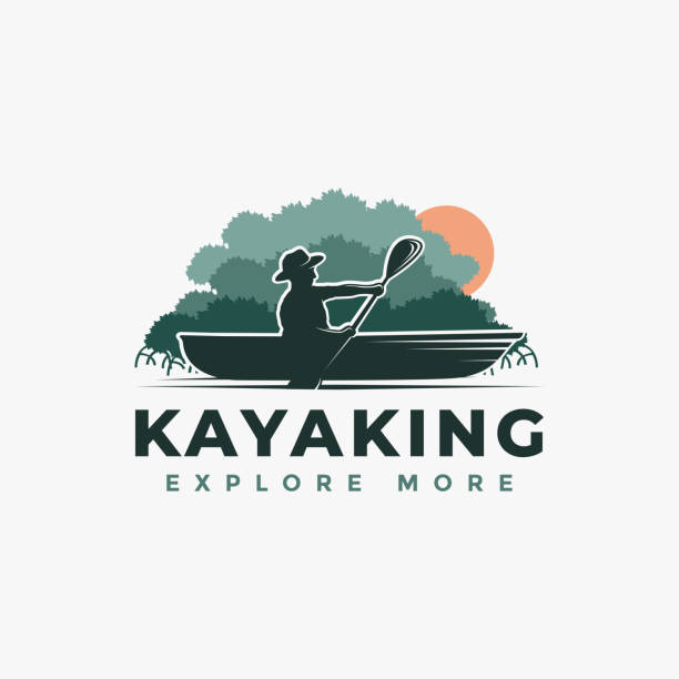 illustrations, cliparts, dessins animés et icônes de aventure en plein air mangrove kayak logo vectoriel logo sur fond blanc - kayak mangrove