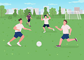 istock Outdoor football match flat color vector illustration 1283681205