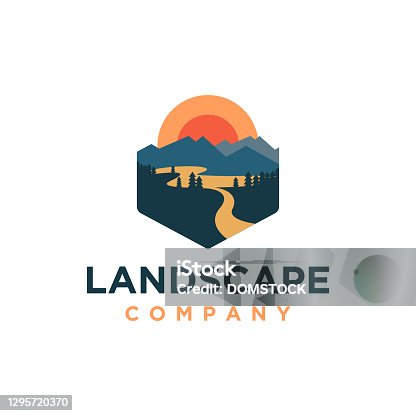 istock Outdoor mountain and river landscape adventure icon vector template on white background 1295720370