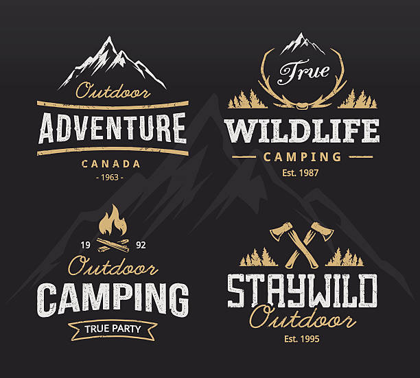 Outdoor Retro Emblems Set of vintage camping, outdoor adventure emblems. Vector retro labels. Logo design templates. adventure stock illustrations