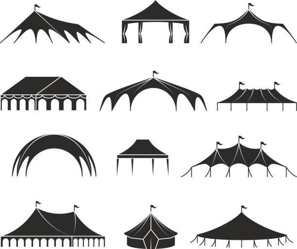 ilustrações de stock, clip art, desenhos animados e ícones de outdoor shelter tent, event pavilion tents vector icons - tent