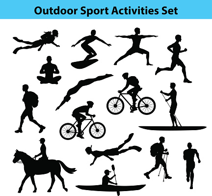 Outdoor Training Sport Activities. Male Silhouette.