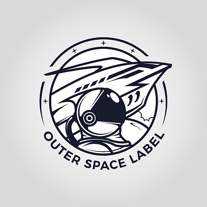 Outer space emblem with astronaut and spaceship cut out vector