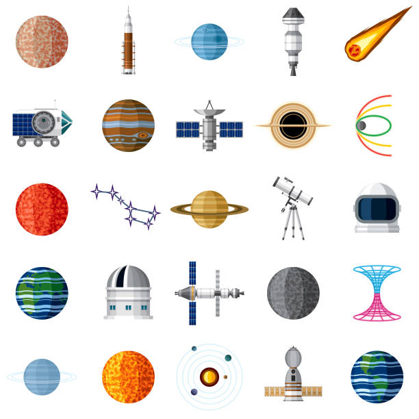 Outer Space Icon Set A set of outer space icons isolated on a transparent background. Can be placed onto any color. soyuz space mission stock illustrations