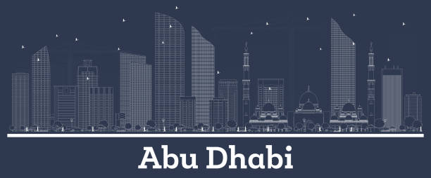 bildbanksillustrationer, clip art samt tecknat material och ikoner med disposition abu dhabi uae city skyline med vita byggnader. - abu dhabi