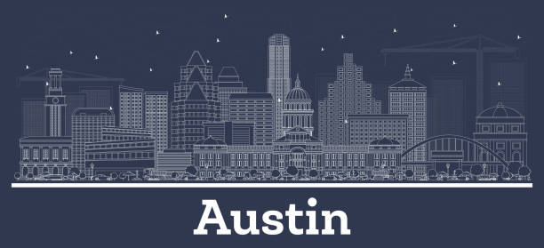 Outline Austin Texas City Skyline with White Buildings. Outline Austin Texas City Skyline with White Buildings. Vector Illustration. Business Travel and Concept with Historic Architecture. Austin Cityscape with Landmarks. austin texas stock illustrations