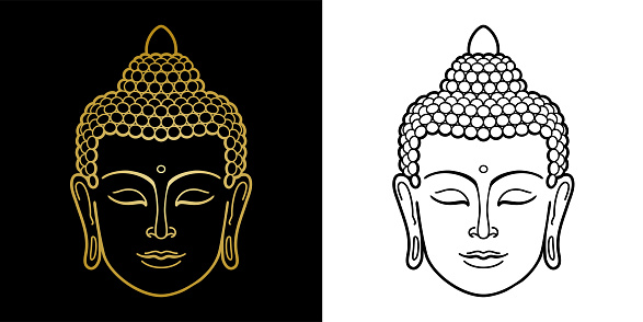Outline Buddha Head set. Minimalistic print for textile, tshirts, tattoo, mascots and amulets.