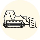 Outline earth mover icon, bulldozer icon, flat transport object