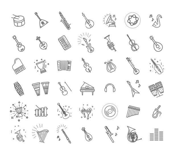 Outline flat vector icons. music Vector line icons set. Collection of musical instruments icons musical theater stock illustrations