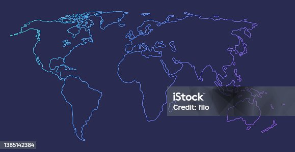 istock Outline Gradient World Map Outline Background 1385142384