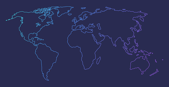 World map outline gradient line drawing design background.