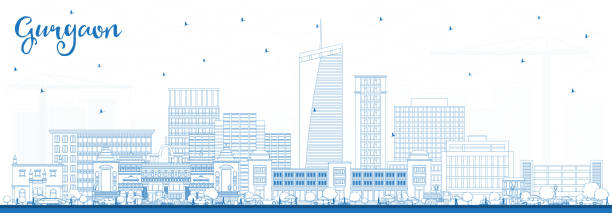 Outline Gurgaon India City Skyline with Blue Buildings. Outline Gurgaon India City Skyline with Blue Buildings. Vector Illustration. Business Travel and Tourism Concept with Modern Architecture. Gurgaon Cityscape with Landmarks. haryana stock illustrations