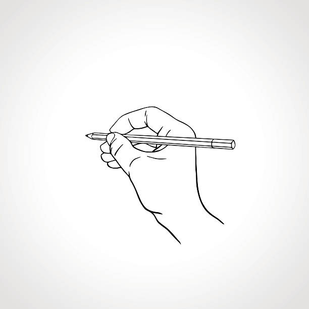 Outline hand writing with a pencil. Vector illustration Vector illustration of a hand is writing with a pencil. Handwriting with a pencil, vector outline pencil drawing stock illustrations