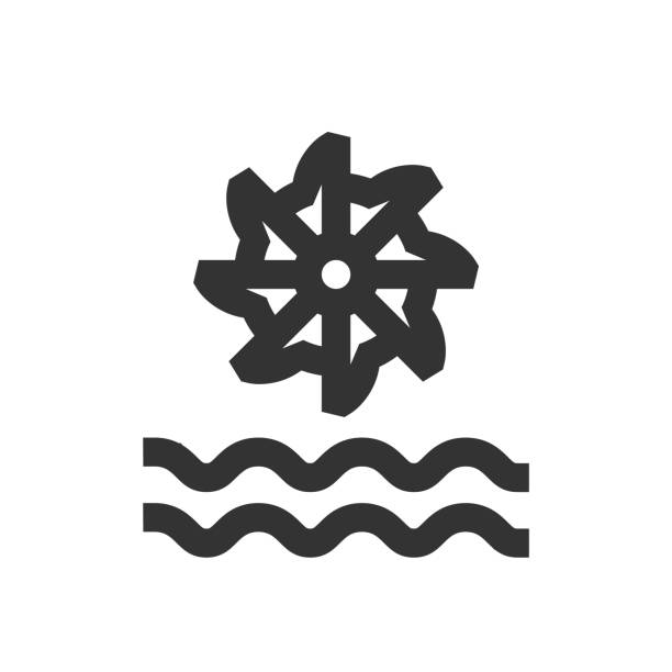Outline Icon - Water turbine Water turbine icon in thick outline style. Black and white monochrome vector illustration. water wheel stock illustrations