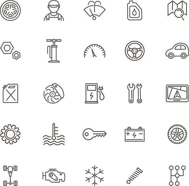 Outline icons. Car parts and services vector icons garage clipart stock illustrations