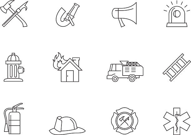 Outline Icons - Fire Fighter Fire fighter icons in thin outlines. maltese cross stock illustrations
