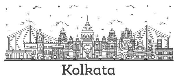 Outline Kolkata India City Skyline with Historic Buildings Isolated on White. Outline Kolkata India City Skyline with Historic Buildings Isolated on White. Vector Illustration. Kolkata Cityscape with Landmarks. kolkata stock illustrations