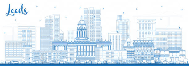 очертуйте лидс великобритания сити скайлайн с голубыми зданиями. - leeds stock illustrations