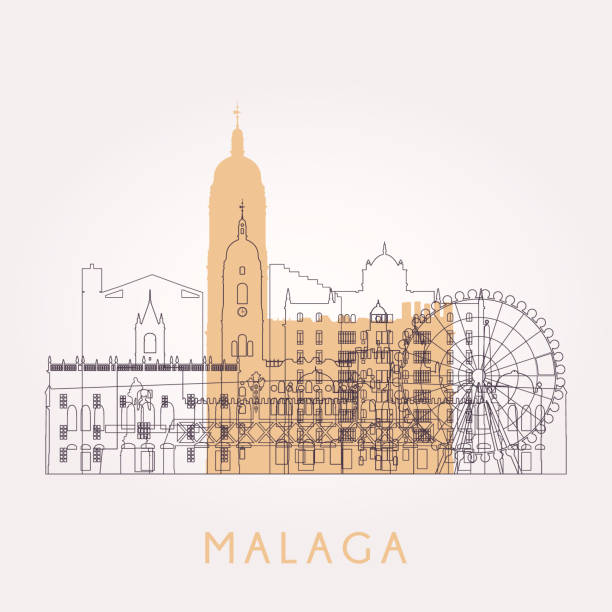 Outline Malaga skyline with landmarks. Vector illustration. Business travel and tourism concept with historic buildings. Image for presentation, banner, placard and web site. Outline Malaga skyline with landmarks. Vector illustration. Business travel and tourism concept with historic buildings. Image for presentation, banner, placard and web site. málaga province stock illustrations